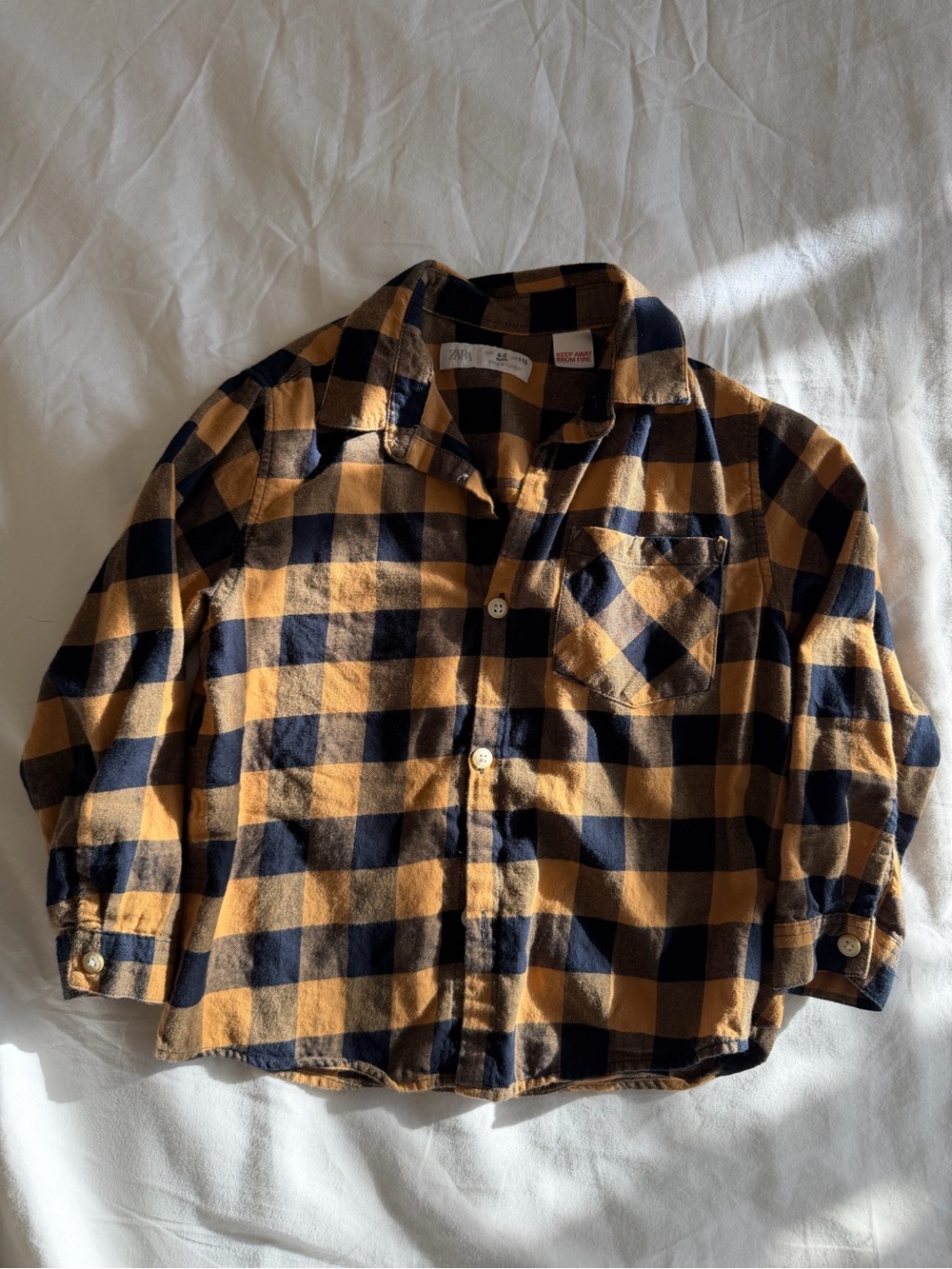 Zara Kids Plaid Button-Front Shirt - Navy & Mustard, size 4T